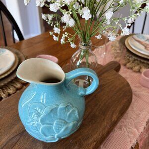 Vintage Redwing Flower Pitcher Turquoise/Aqua Blue